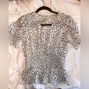 Floral Blue and White Blouse